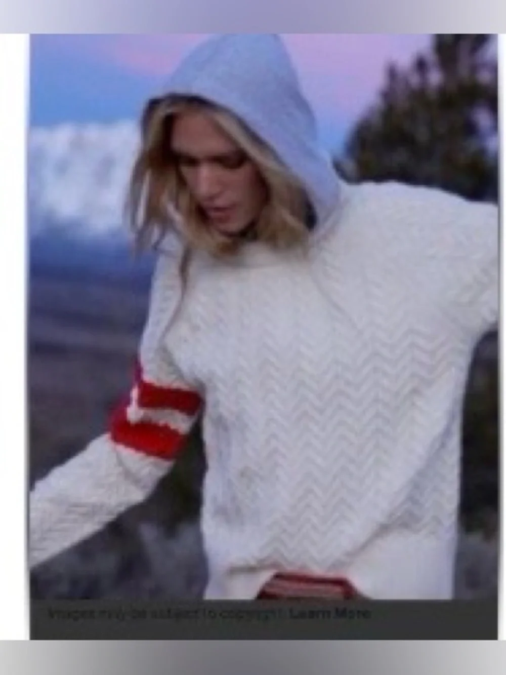 Central Park West Cream Cable Crewneck Sweater with Red Sleeve Stripes NWOT